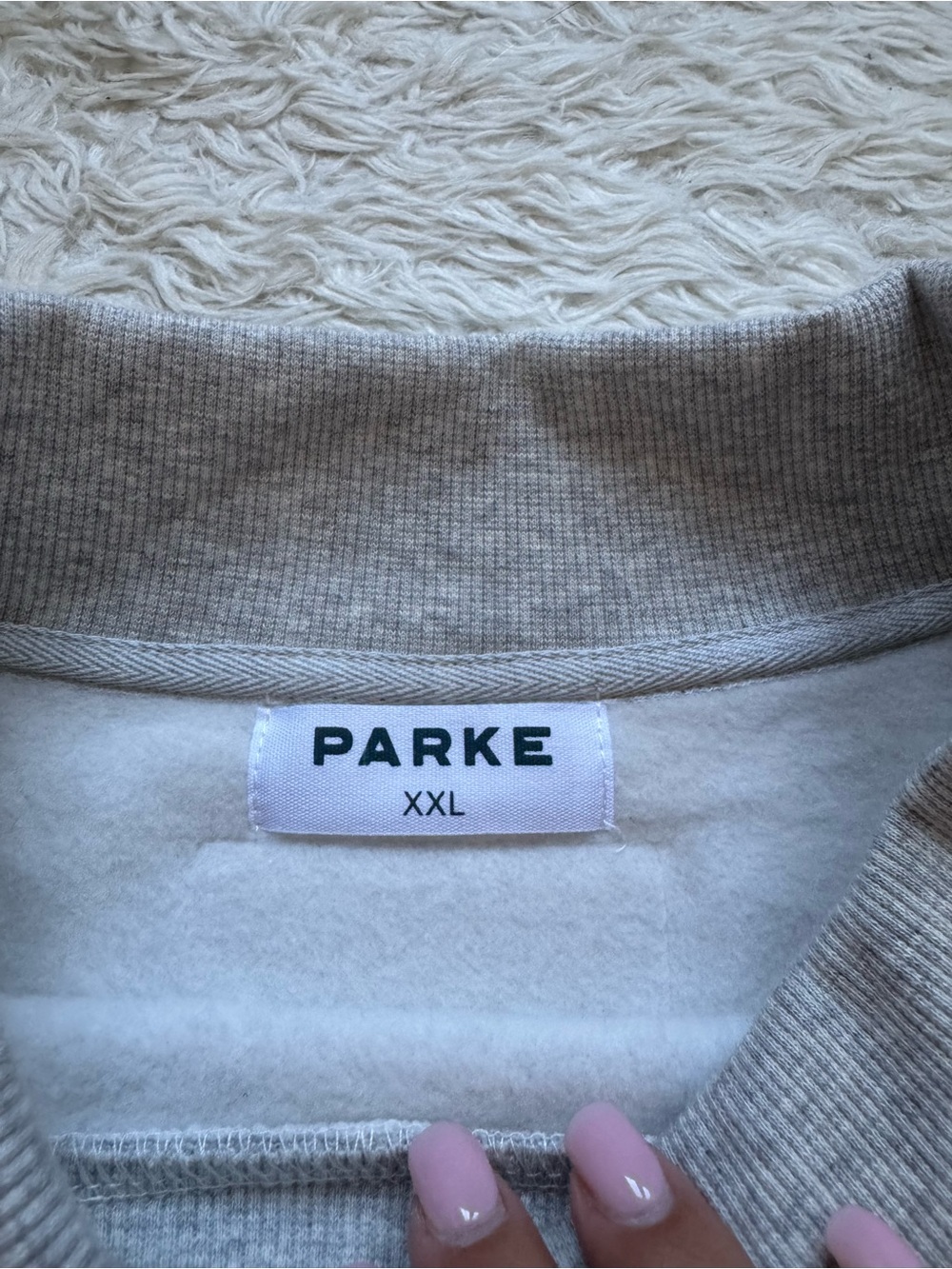 Parke Grey Crewneck Sweater with Pink Gingham PARKE Logo - Picture 3 of 4